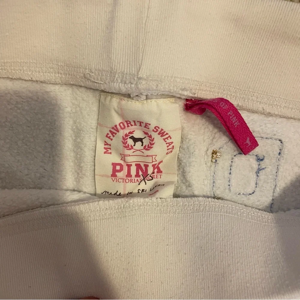 Y2K White Victoria’s Secret Pink sweatpants with blue accents size XS - Picture 3 of 7